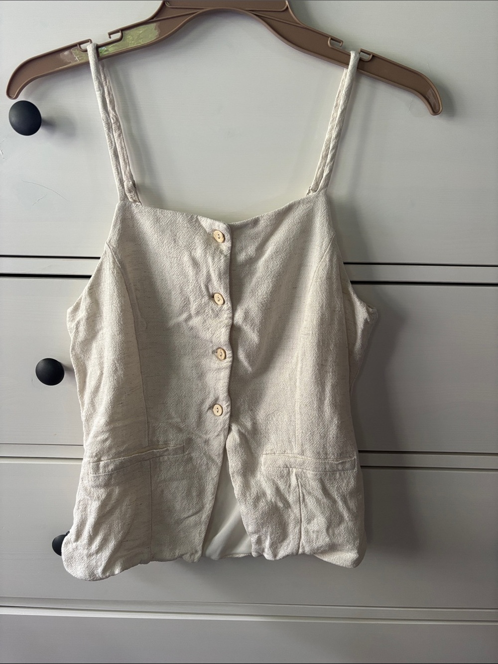 Cream Button-Front Linen-Blend Cami Top